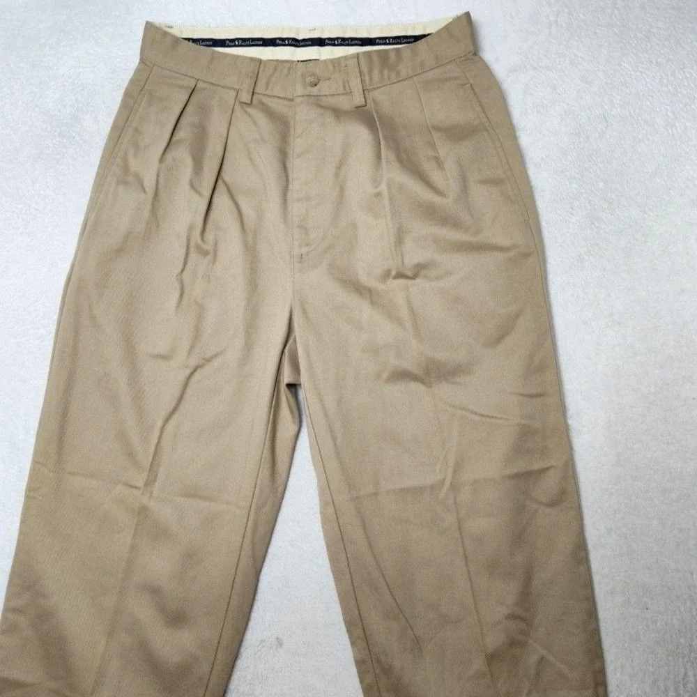 Vintage Polo Ralph Lauren Pants Mens 30x28 Beige Chino Pleated Straight Classic